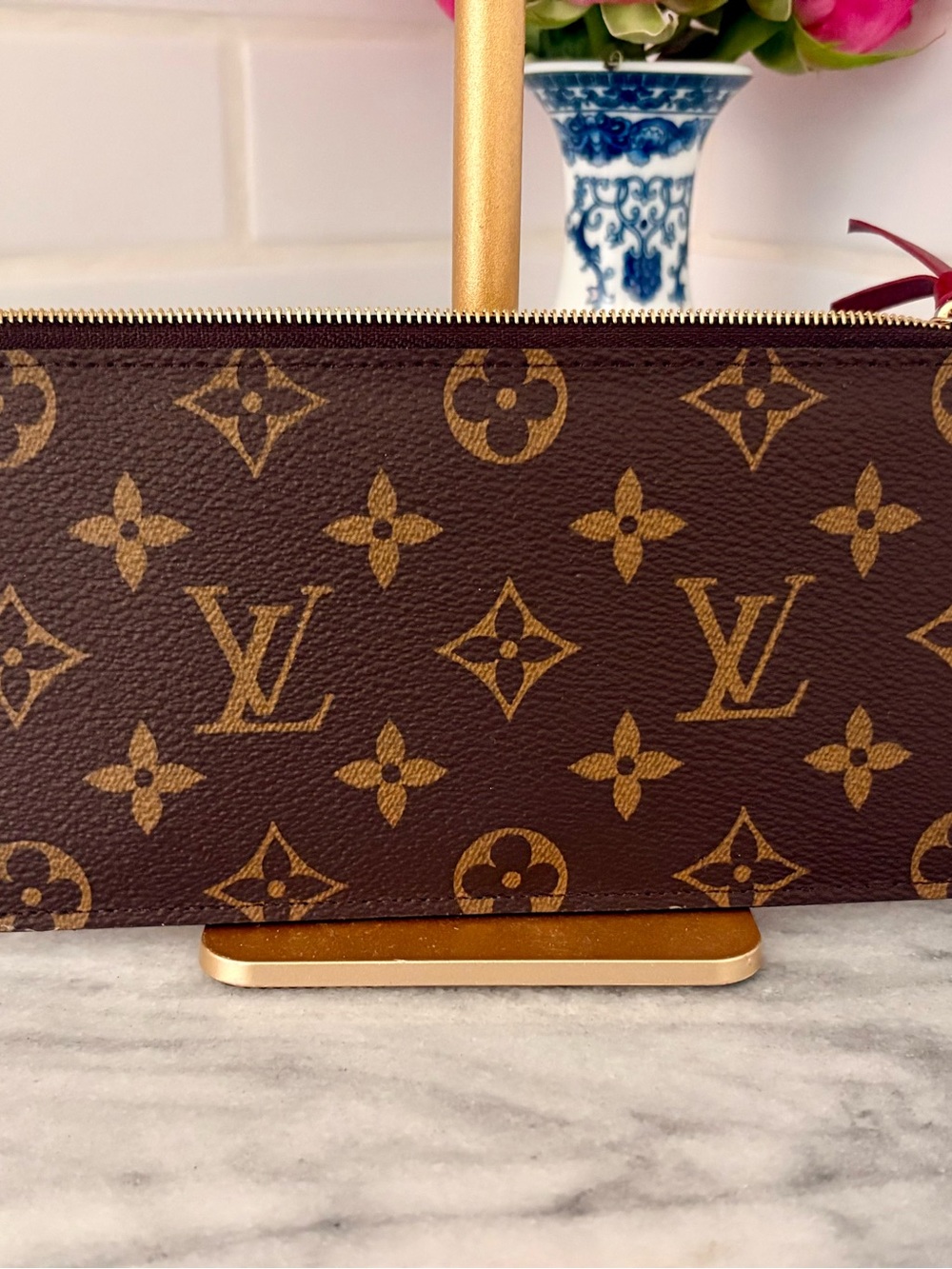 Louis Vuitton Monogram Zip Card Holder in Brown and Gold